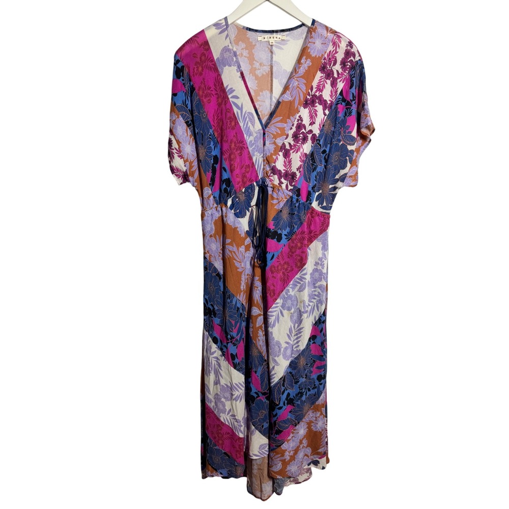 Xirena Floral Patchwork Midi Dress Cotton Drawstring V-Neck Multicolor XS